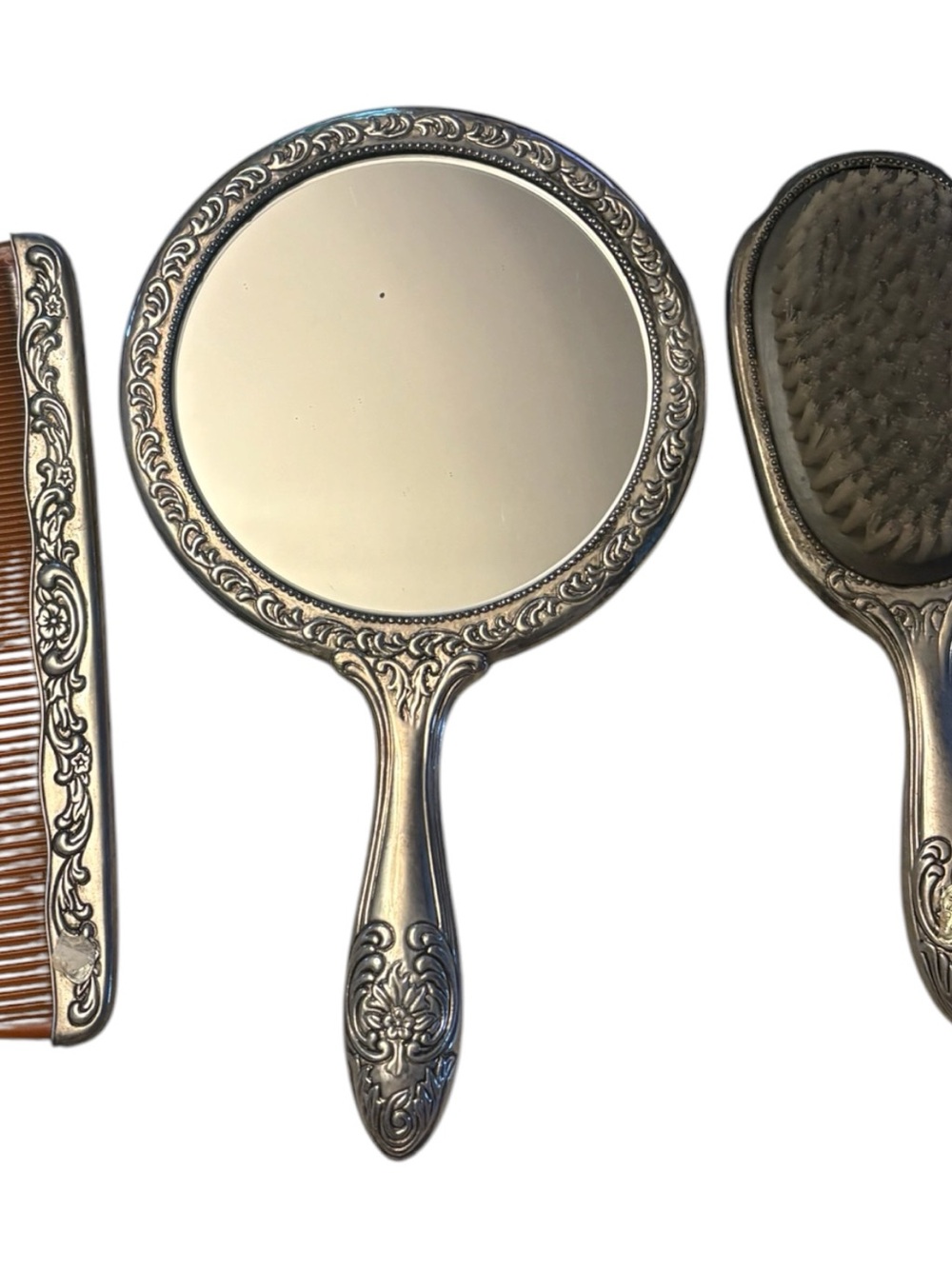 Ornate Silver Hand Mirror for Women - Elegant Vintage Styling